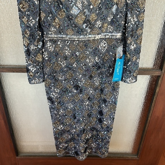 Mac Duggal GEO EMBELLISHED MIDI SHEATH DRESS in charcoal size 6 NEW. $498 - Picture 9 of 14